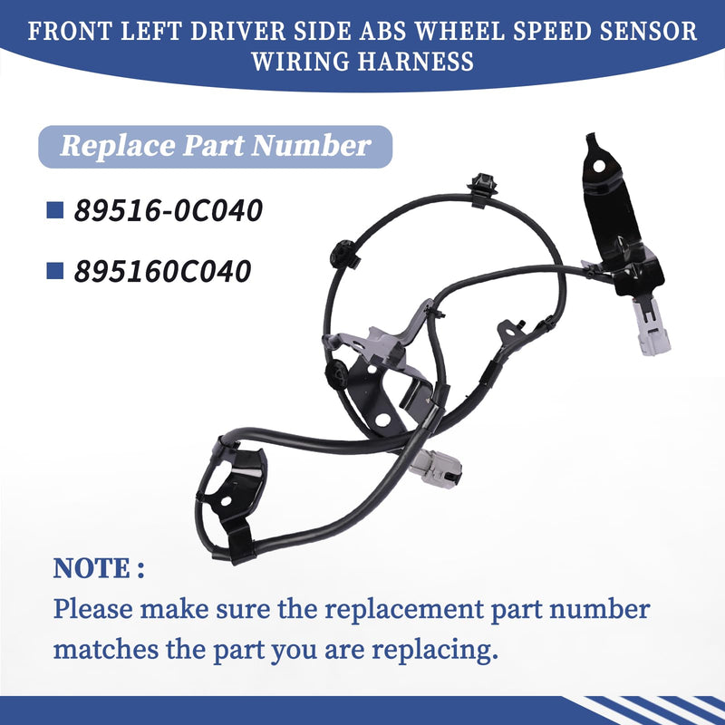 Front Left Driver Side ABS Wheel Speed Sensor Wiring Harness 89516-0C040 Compatible with Toyota Tundra 2007-2021│Sequoia 2008-2022 ABS Skid Control Sensor Wire Front Left Side 1