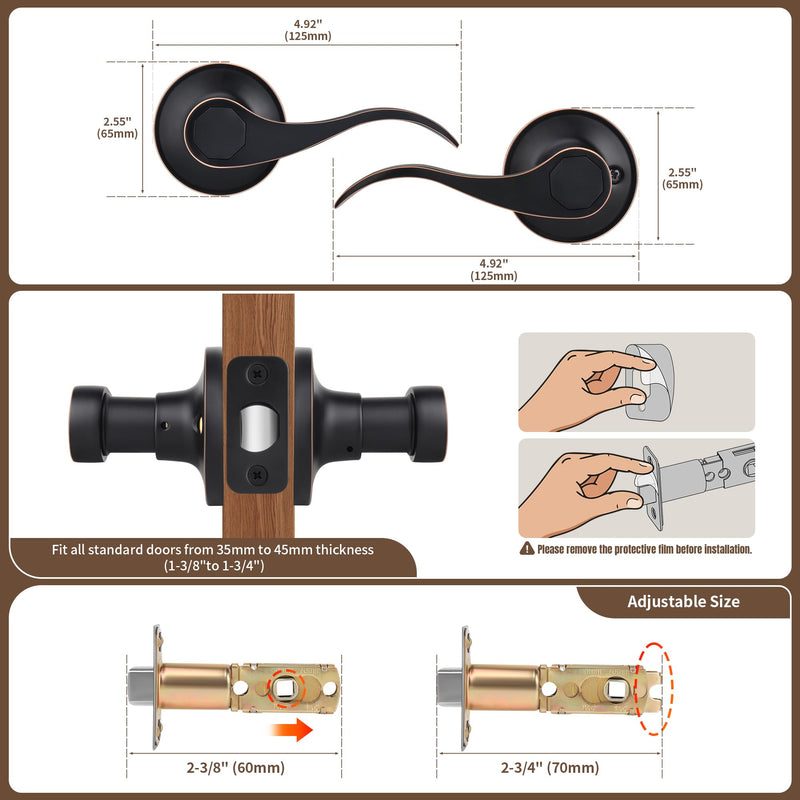 Moquin Wave Design Passage Door Lever Without Keys and Lock, Reversible Door Handle for Right/Left Side Closet/Hallway Door Lock in Oil-Rubbed Bronze (Red Margin) Finish Passage-NO Lock & NO Key