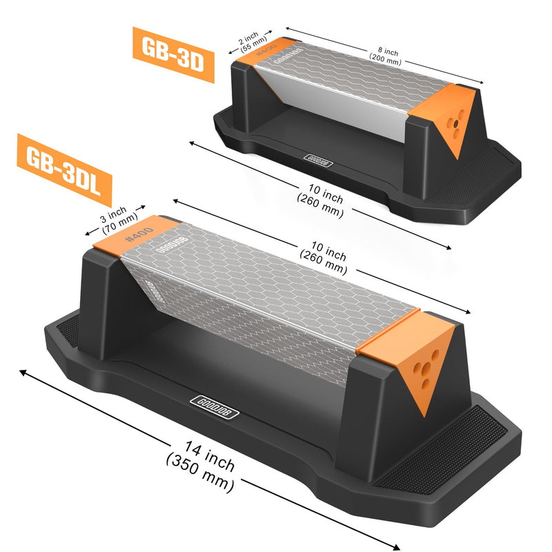 Goodjob Diamond Sharpening Stone 3 Side Grit 400/1000/8000 Premium Industrial Diamond & Ceramic Whetstone Knife Sharpener Suitable for Steel of any Hardness with Angle Guide and Non-Slip Base (GB-3D) Small