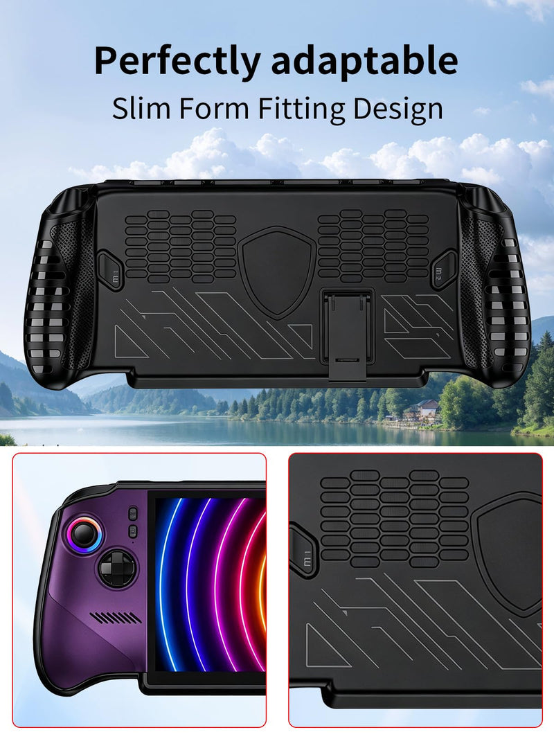 Fully Wrap TPU Soft Protective Case for MSI Claw 8 EX AI+ - Shockproof Protective Cover Compatible with MSI Claw 8 EX AI+ CG3EM Accessories,Stand Version.-Black