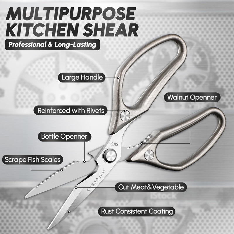 SSGP Kitchen Shears Set, All Purpose Heavy Duty Poultry Shears, Ultra Sharp Japanese Meat Scissors, Dishwash Safe Stainless Steel Comfort Grip Handle Kitchen Scissors for Food, Chicken Bones, Turkey 2 pcs