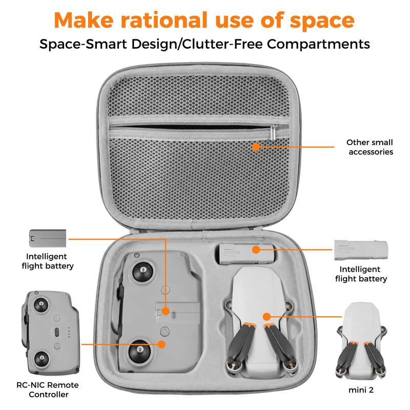 Hard Drone Case for DJI Mini 4K/2/2 SE | Portable Travel Storage Bag Fits Fly Combo, Holds Drone, Batteries, Charger, Cables, Propellers and Accessories