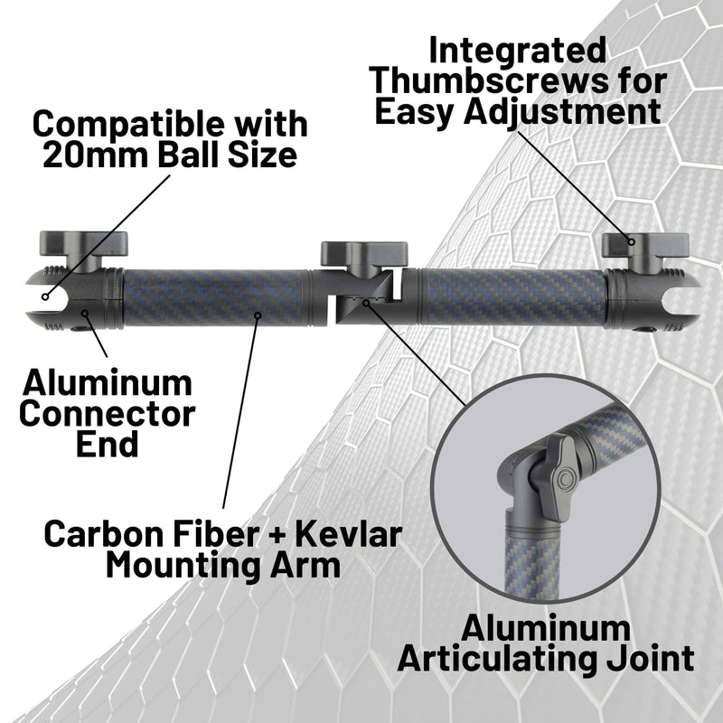 Bulletpoint Locking Adjustable Carbon Fiber Kevlar Mounting Arm with Articulating Joint Dual 20mm Socket Ends (7cm-to-7cm) 7cm-to-7cm