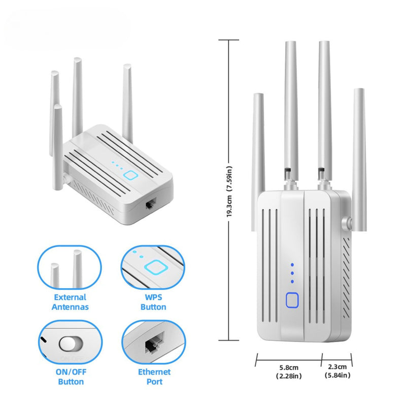 WiFi Extender Fastest Wireless Signal Booster 1200Mbps Dual Band (5.8GHz and 2.4GHz) WiFi Extender Signal Booster WiFi Repeater with Ethernet Port Covers 10k+ Sq.Ft and Connects 50+ Devices