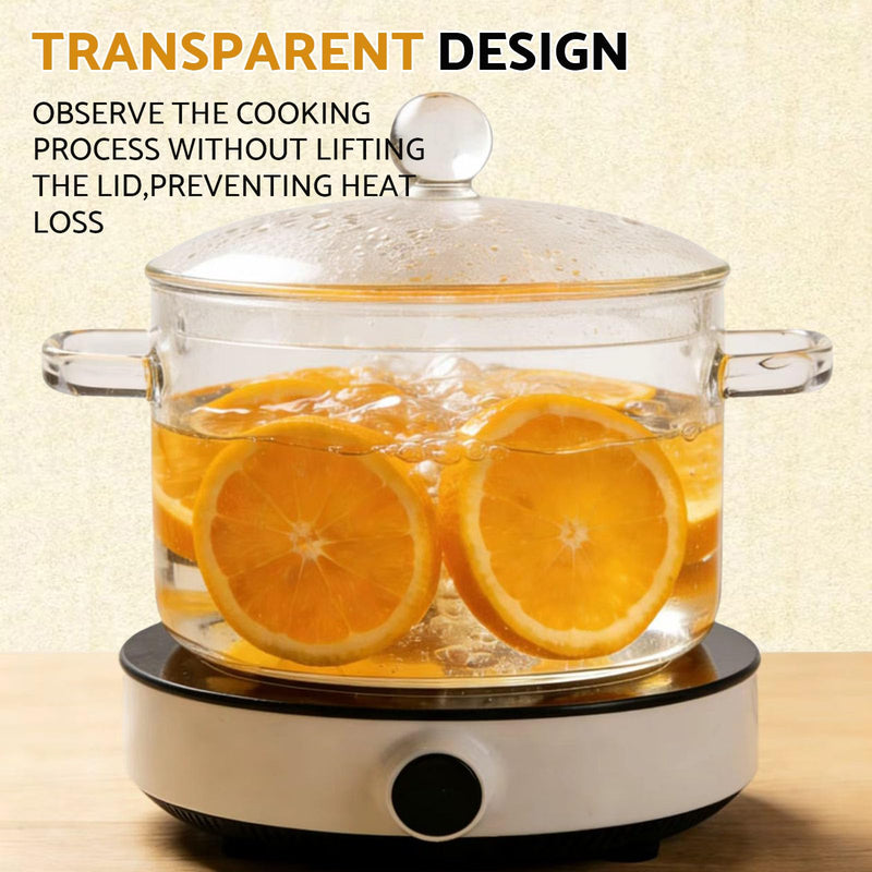67 Oz/2L Glass Cooking Pot, Heat-Resistant Borosilicate Glass Saucepan with Cover, Glass Simmer Pot for Soup, Pasta, Milk, Tea, and Spices