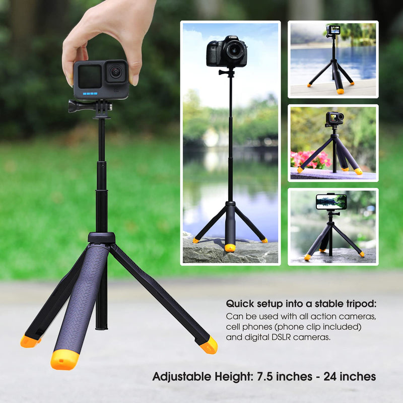 SOONSUN 4in1 Floating Selfie Stick for GoPro Hero 12, 11, 10, 9, 8, 7, 6, 5, 4, 3 Session, Fusion, DJI OSMO, Insta360 - Use as Floating Tripod, Waterproof Selfie Stick, Hand Grip, Tripod Stand Yellow