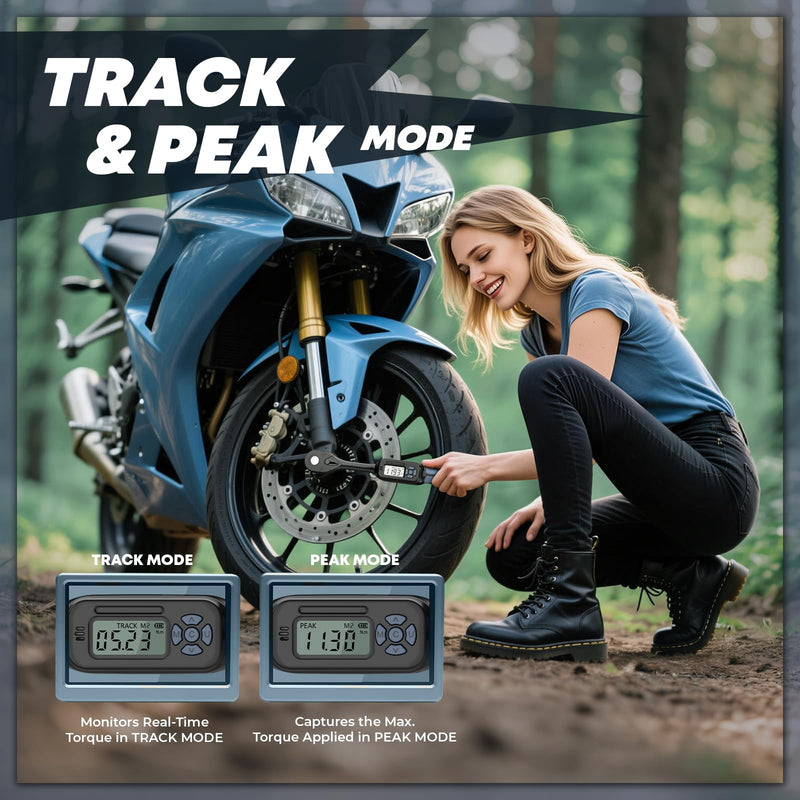 3/8 Torque Wrench Digital (2.21-44.25 Ft. Lb) ±2% High accuracy Digital Torque Wrench 3/8 Drive Ratchet with Buzzer&LED Indicator Track Mode/Universal Joint&6" Xtension Bar for Bike Moto Auto