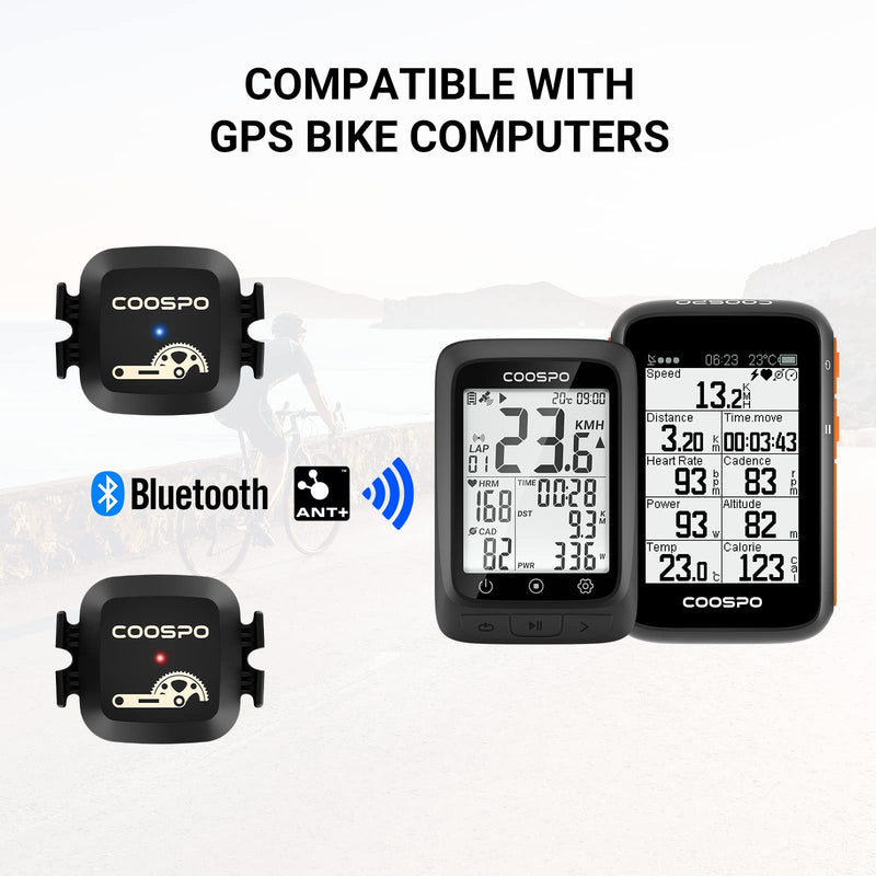COOSPO Cadence & Speed Sensor for Cycling, Wireless Bluetooth & ANT+ Bike RPM Sensor for Cycling Computers, Compatible with IP67 / Rouvy / Zwift / Peloton / Wahoo / CooSporide Cadence&Speed Sensor*2