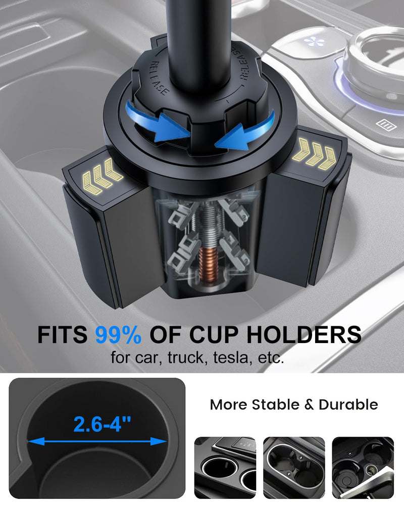 iPad Cup Holder Car Mount Heavy Duty [Height Adjust] Metal Long Arm Cup Holder Tablet Mount for Car, Truck, Compatible with 4.7-13" iPad Pro Air Mini, Galaxy Tab, iPhone, Cell Phone