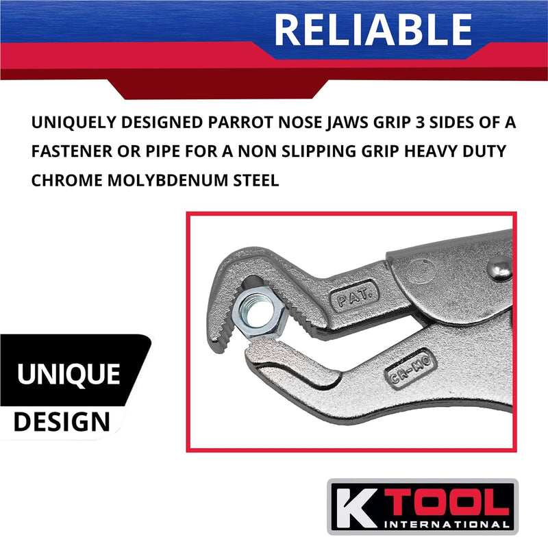 K Tool International 54053 Parrot Nose Adjustable Pliers, Non Slip Three Side Jaw Grip, Chrome Molybdenum Steel Construction, File Cut Gripping Surface, Heavy Duty Hand Tool