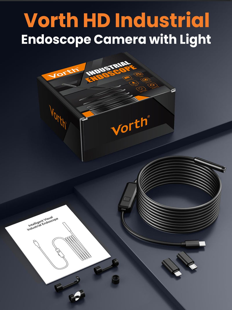 Endoscope Camera with Light, 1920P HD Borescope with 8 LED Lights, 16.5 FT Semi-Rigid Snake Inspection Camera, IP67 Waterproof Drain Pipe Borescope Mens Tool for iOS and Android