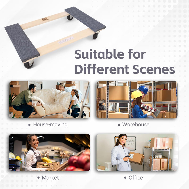 MaxWorks 50857 1320 lbs. Capacity 18 in. x 30 in. Hardwood Furniture Moving Dolly KD Version, Two Pack Natural 18 in x 30 in
