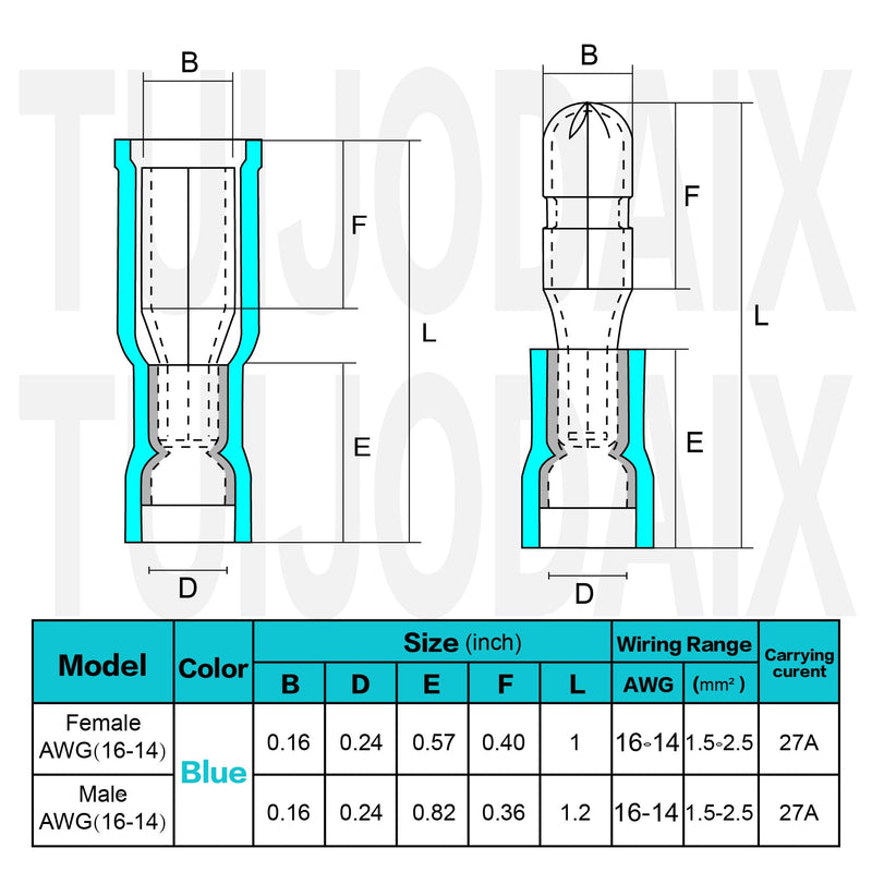 300 PCS Heat Shrink Bullet Connectors kit - Male & Female Electrical Butt Terminals, Insulated Waterproof Wire Connectors, Marine Grade Electrical Connectors - Blue 16-14 AWG Blue-AWG 16-14