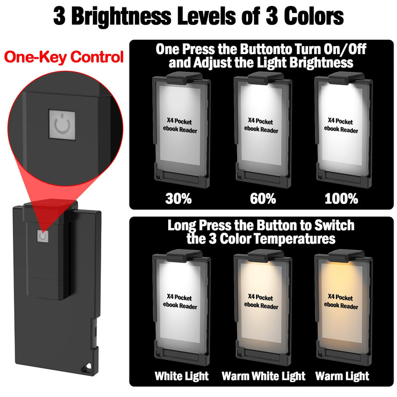 Protective Case with Detachable Rechargeable Reading Light for X4 E-Reader | Reversible Protection Design with Portable lanyard, Flippable Case with Back Light For 4.3" Mini Pocket E-Reader (Black) Black