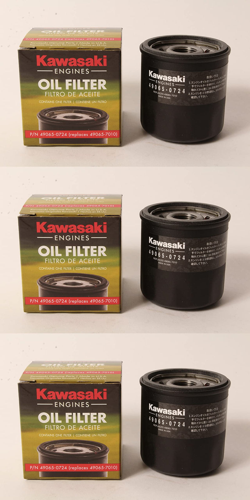 Kawasaki 3 Pack Genuine 49065-0724 49065-7010 AM107423 Oil Filter Made in The USA