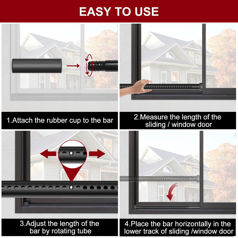 AceMining Sliding Door Security Bar,Heavy Duty Sliding Patio Door Lock Bar, 20-50inch Adjustable Multi-use Window Security Bars, Sliding Door Stopper,Black,2Pack 2 Pack Black