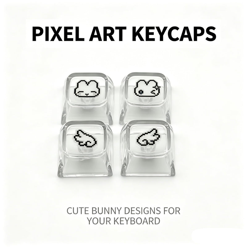 4Keys Cute Pixel Rabbit Keycap Custom Transparent Personalised Cartoon DIY Supplement Keycaps for Cherry MX Switch Mechanical Keyboard Transparent Rabbit