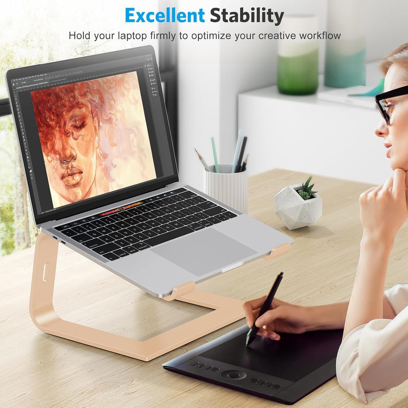 OMOTON Laptop Stand, Detachable Laptop Mount, Aluminum Laptop Holder Stand for Desk, Compatible with MacBook Air/Pro, Dell, HP and All Laptops (11-16 inch), Gold