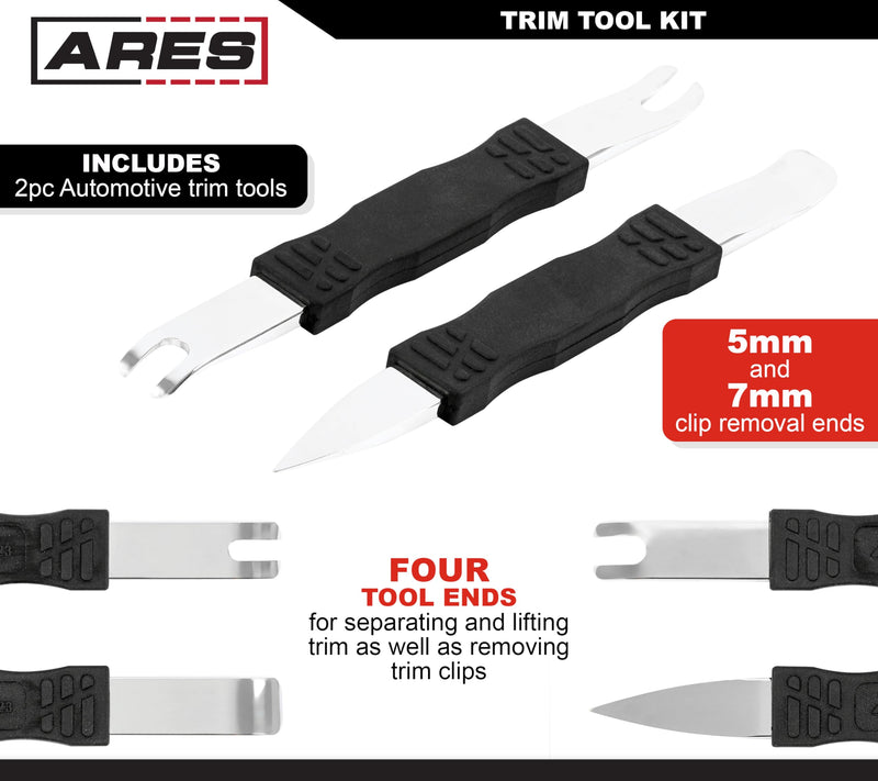 ARES 10123 – 2-Piece Automotive Trim Tool Kit – Ultra-Thin Prybar Ends Offer Superior Strength Without Damaging Material – Removes Trim, Molding, Fasteners, Panels, and More 2-Piece Auto Trim Tool Kit