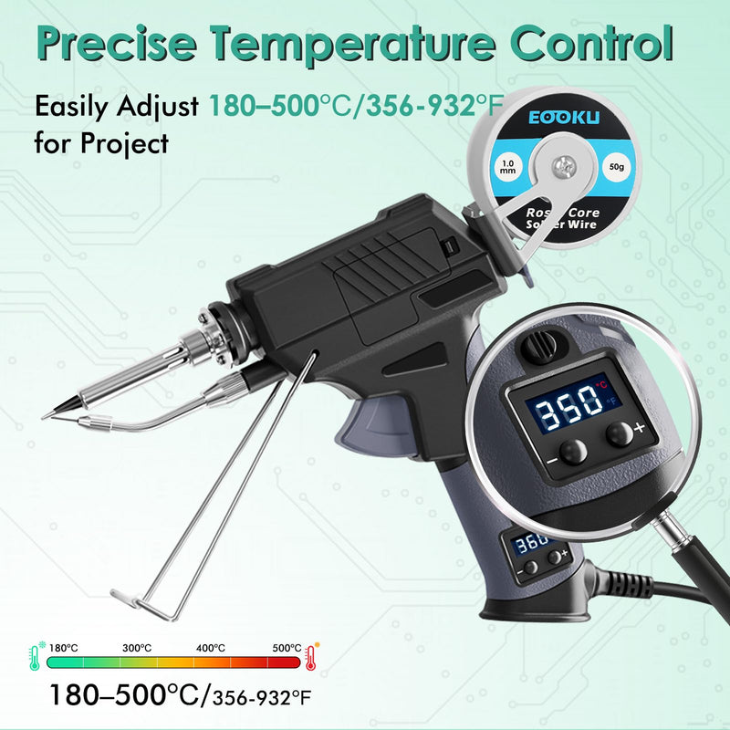 Soldering Iron gun Kit,60W Auto Feed Soldering Kit with Adjustable Temperature LCD Display,Wire,Tip Cleaner,5 Tips,Pump,Tweezers for Electronic PCB Repair,DIY