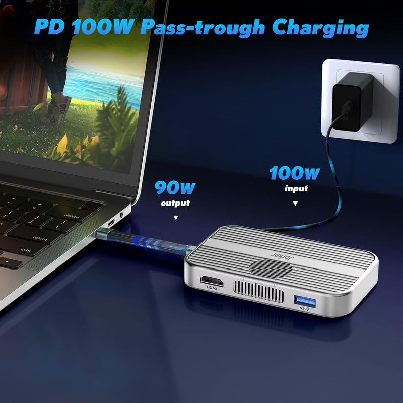 10gbps Magnetic Docking Station, USB C Hub with NVMe M.2 SSD Enclosure for iPhone 17/16/15 Pro/Pro Max/Plus with Cooling Fan, Support SSD Size 2230/2242/2260/2280 B+M M-Key JK-MAG-CASE