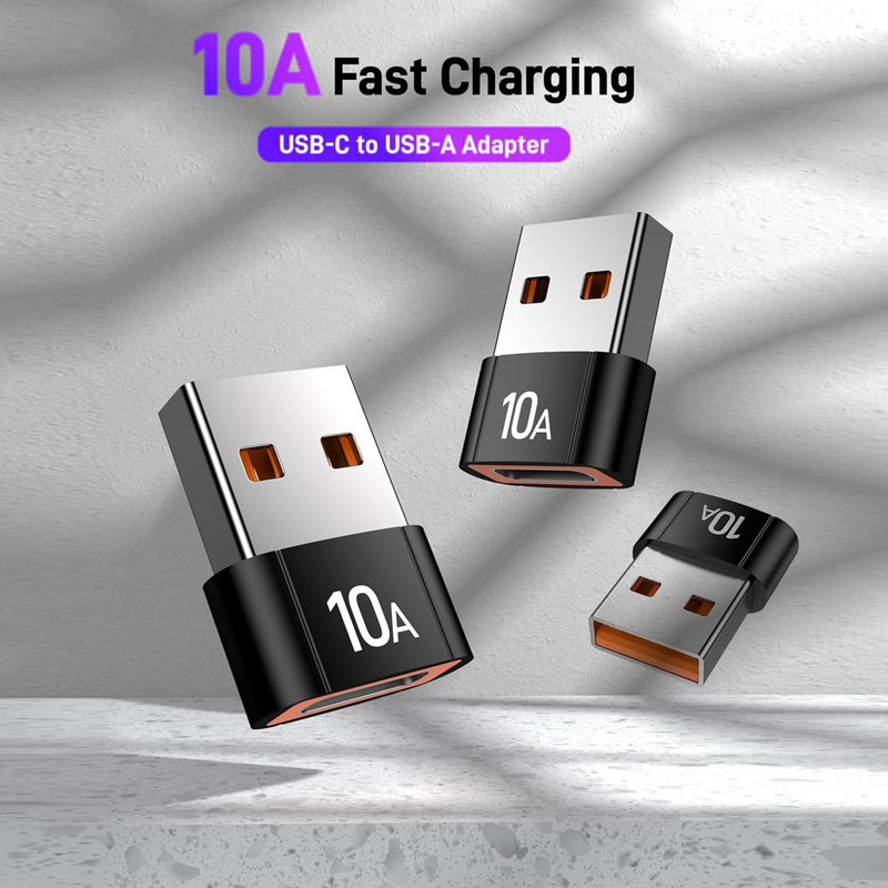 10A USB to USB C Adapter(10 Pack),USBC Female to USBA Male Adapter | USBC to USB Adapter,for iPhone17 16 Pro Max,MacBook,Notebook,Tablet,Car,Galaxy S25 S24,iPad 10 Air 4 5