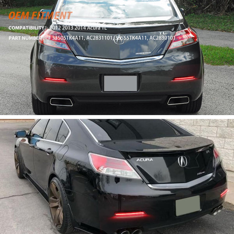 ADIIL 2PCS Smoked Lens Red LED Rear Bumper Bar Reflector Lights For 2012 2013 2014 Acura TL Smoked Lens Red Light