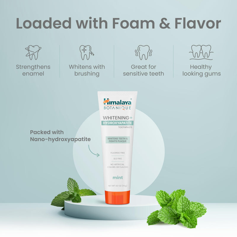 Himalaya Fluoride Free Botanique Whitening Nano Hydroxyapatite Toothpaste, Support Enamel Strength & Integrity, Great for Sensitive Teeth, SLS Free & Vegan, Mint, 4 oz (Pack of 4) 4 Ounce (Pack of 4) Adult Mint