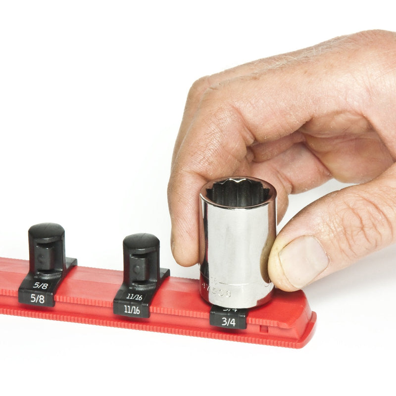 Ernst Manufacturing - 8411-Red-3/8 8411 8-Inch Socket Organizer with 9 3/8-Inch Twist Lock Clips, Red 3/8-Inch Twist Clips