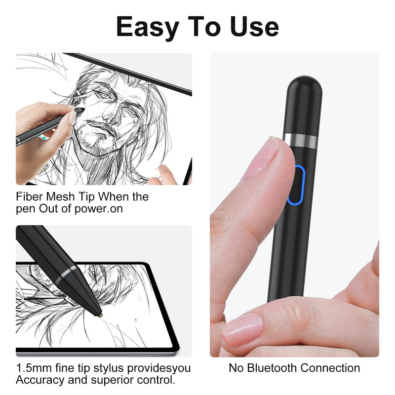 Compatible for iOS&Android Touch Screens Active Stylus Pen,Stylus Pens for Touch Screens,Rechargeable Stylus for i-Pad/Pro/Air/Mini/i-Phone/Cellphone/Samsung/Tablet Drawing&Writing (Black) Black