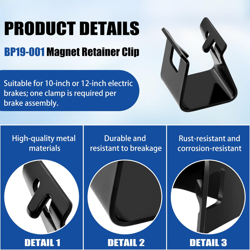 BP19-001 Magnet Retainer Clip for Most 10 Inch and 12 Inch Electric Trailer Oval Style Brake Magnets - 4 Pac