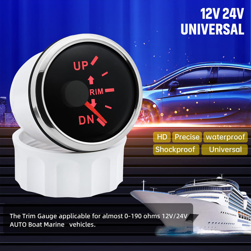  [AUSTRALIA] - ARTILAURA Trim Gauge Meter 0-190ohms 7 Color UP-DN in Outboard Engine 52mm 2-1/6"for Yacht Boat Marine（Black Silver） Black and Silver