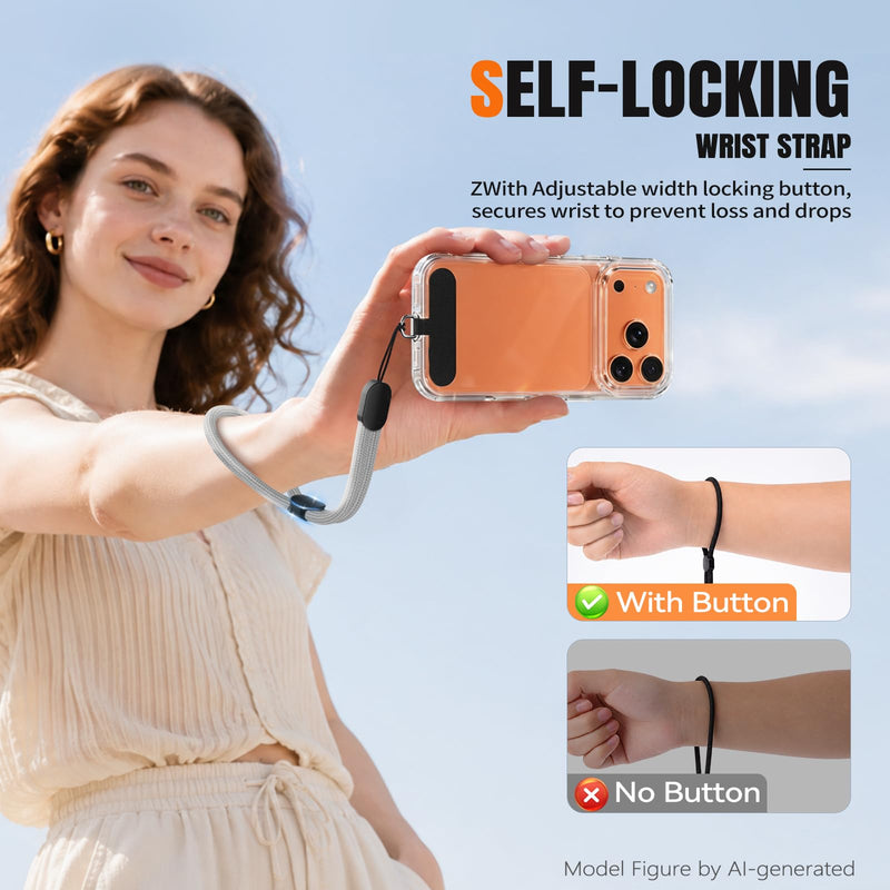 for Phone Lanyard,Anti Theft Travel Essentials | 2 Pack Phone Neck Strap (Adjustable Crossbody), 2 Pack Phone Wrist Strap,4 Pcs Tether Tab,Compatible with iPhone & Android B-black+gray