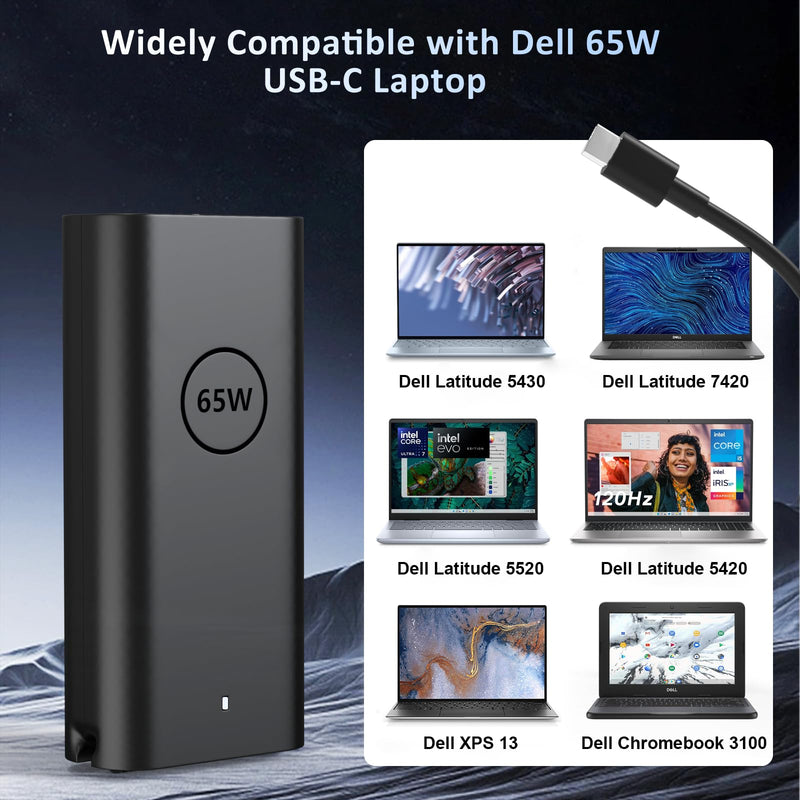 65W USB-C Laptop Charger Compatible with Dell Latitude 7000 Charger | For Dell Latitude 7330 7400 7410 7420 7430 7440 7450 7455 65W USB Type C Power Adapter