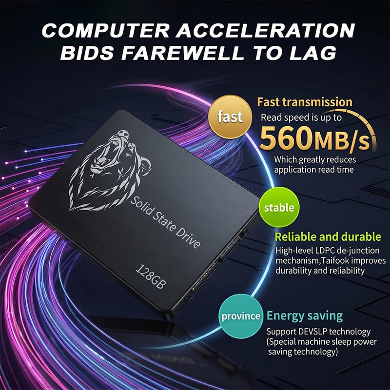 128GB SSD Internal Solid State Drive 2.5" SATA III, 560MB/s for Laptop PC Desktop (Style Q)