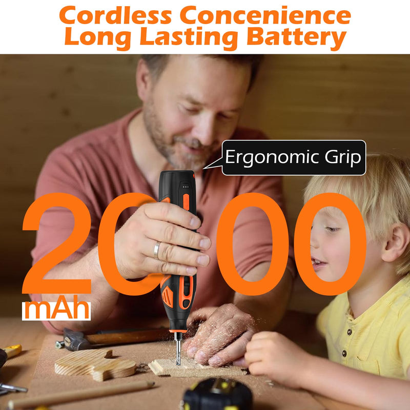 HARDELL 12V Cordless Rotary Tool Kit, 5-Speed (8000-35000 RPM), 2AH Battery Power Rotary Tools 80pc Accessories for Sanding, Polishing, Carving, Cutting, Drilling, DIY Crafting (Black&Orange) Black&orange