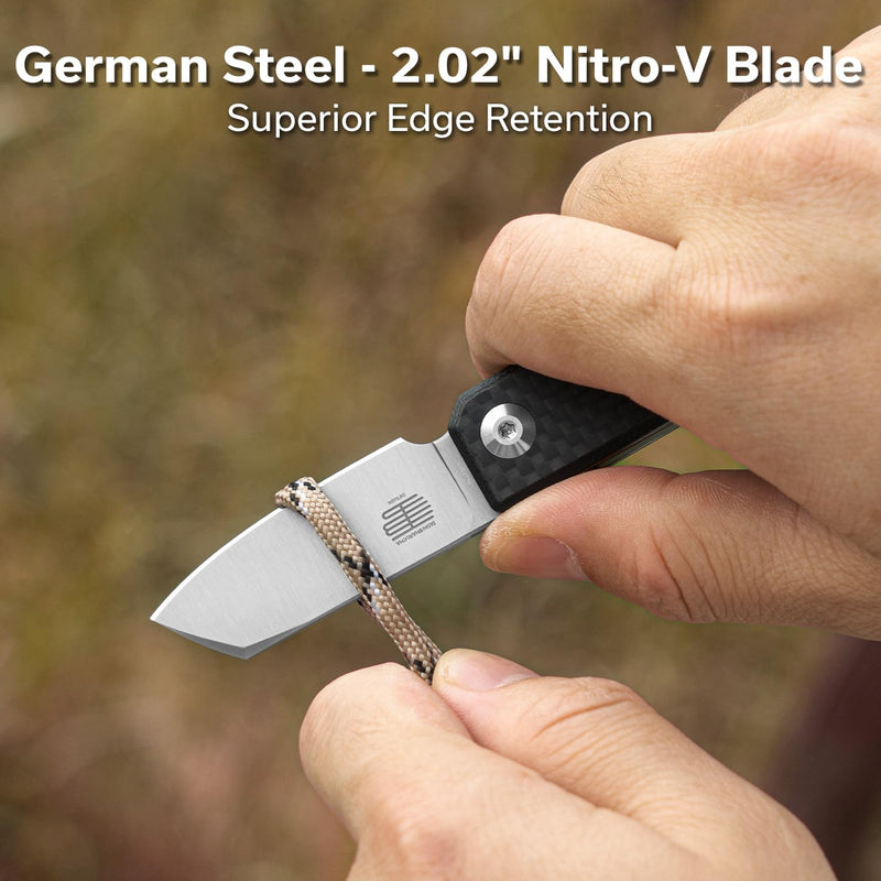CIVIVI Kukei Mini Pocket Knife for EDC- 2.02" Nitro-V Blade, Carbon Fiber Overlay On G10 Handle, Liner Lock, Small EDC Folding Knife with Leather Sheath C25036-4 Black