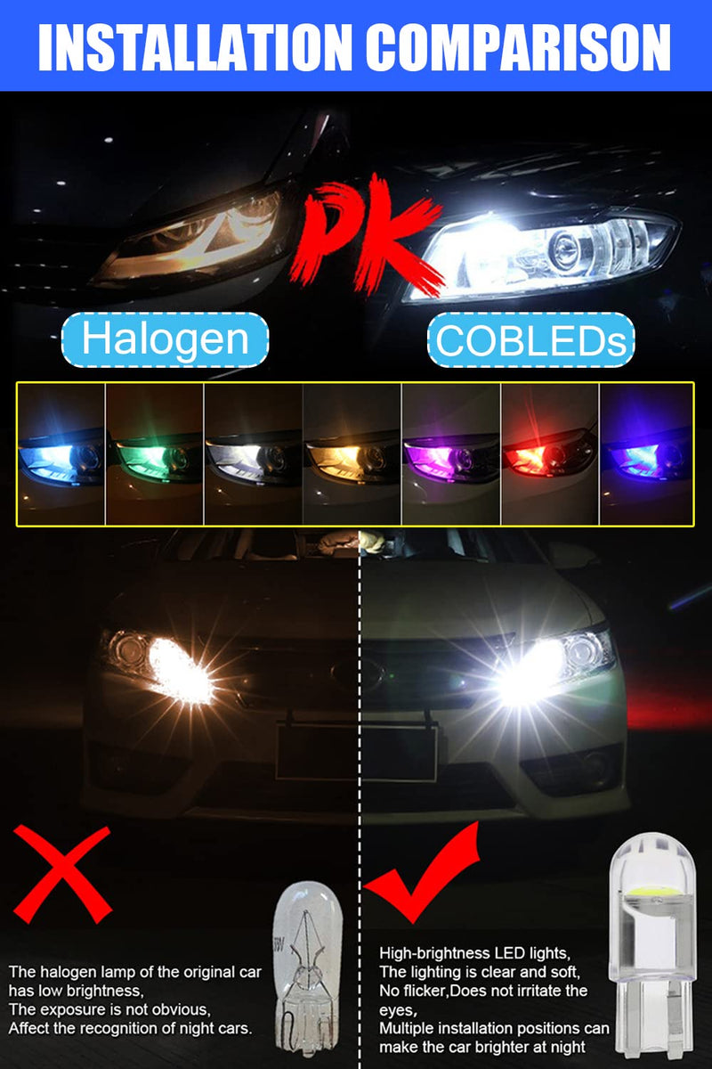 194 LED Light Bulb White 6000K Pack of 10, 168 2825 W5W T10 Wedge COB LED Replacement Bulbs Error Free for Car Dome Map Door Courtesy License Plate Lights