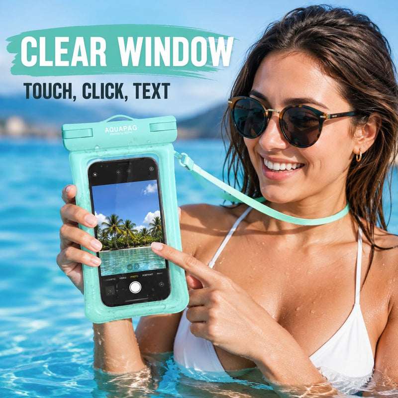 IP68 Waterproof Phone Pouch 2 Pack-Up to 8.0"，Adjustable Neck Lanyard Floating Waterproof Phone Case for iPhone,Phone Dry Bags for Vacation Beach Pool Travel Essentials Green