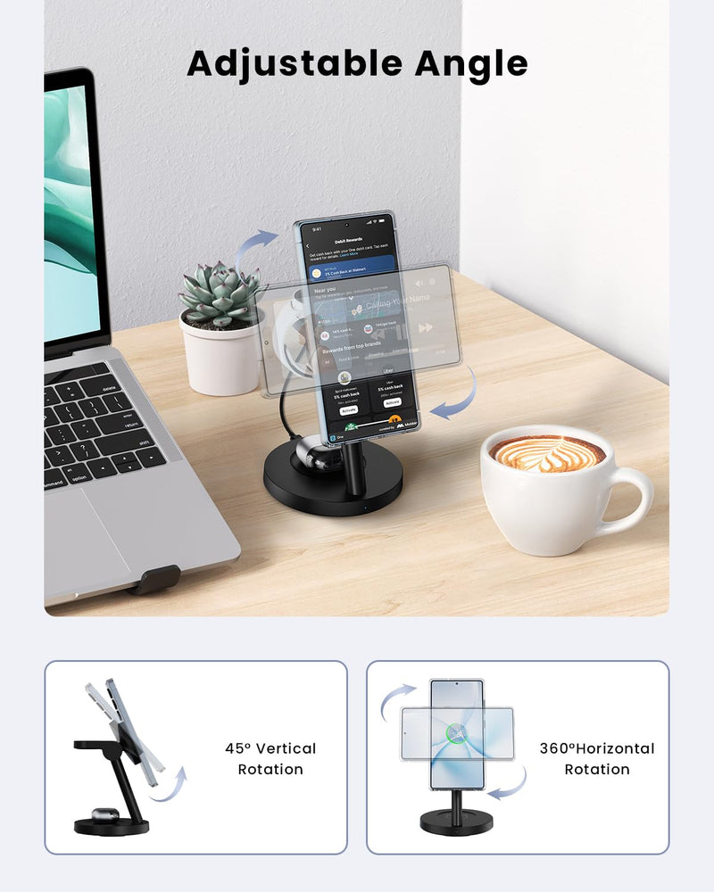 Qi2.2 25W Wireless Charger for Samsung - Joygeek Fast Magnetic Charging Station for Galaxy S26/S25 Ultra/Z Fold Flip7, Watch 8 Ultra/7/6/5 & Buds 4/3 Pro, 45W Adapter Included Matte Black