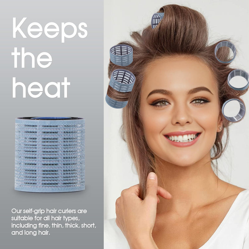 9pcs Self-Grip Hair Rollers Set,Heatless Curlers for Women Styling | Jumbo Large Medium Hot Rollers for Blowout Look,Overnight Curls,Bangs,Salon Heatless Curls,for Long Short Thick Fine Hair Grey 1 count (Pack of 9)