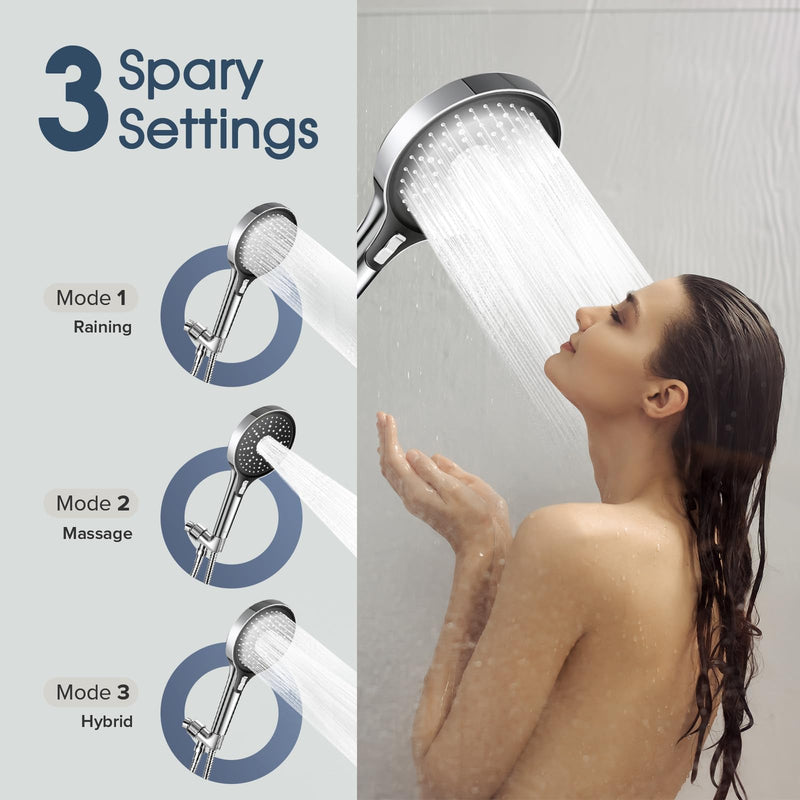 High Pressure 6" Full Body Coverage Handheld Shower Head - Wide Panel Powerful Spray for Easy Hair Washing & Effortless Cleaning - 79" Extra Long Stainless Steel Hose & 360° Swivel Bracket