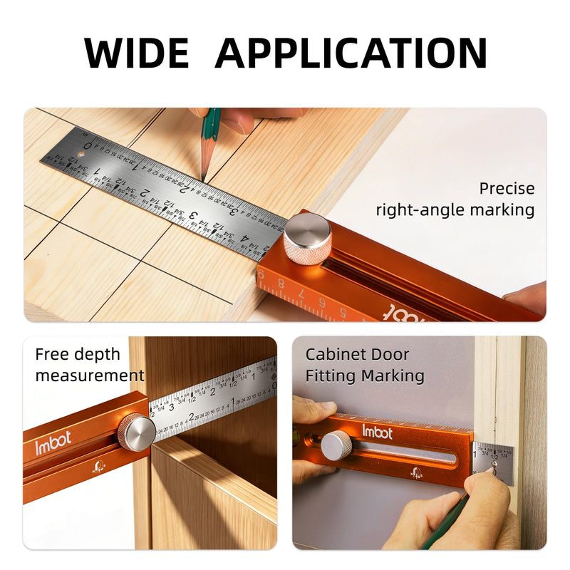 Imbot Adjustable Woodworking Leveling & Marking Ruler， 4-Inch Multi-Angle Tool With 90° And 180° Spirit Levels For Precise Carpentry, Scribing, Horizontal Alignment