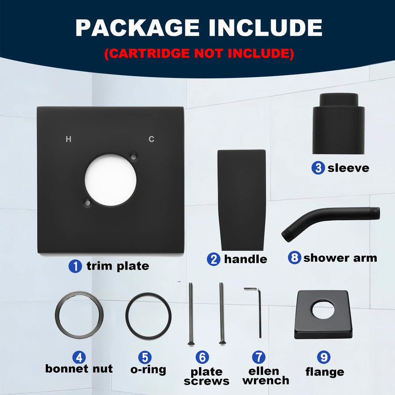 Replacement for Delta 13/14 Series Shower Handle Trim Kit with Shower Arm and Flange, Compatible with Delta R10000 Valve, Matte Black (Cartridge and Valve Not Included)