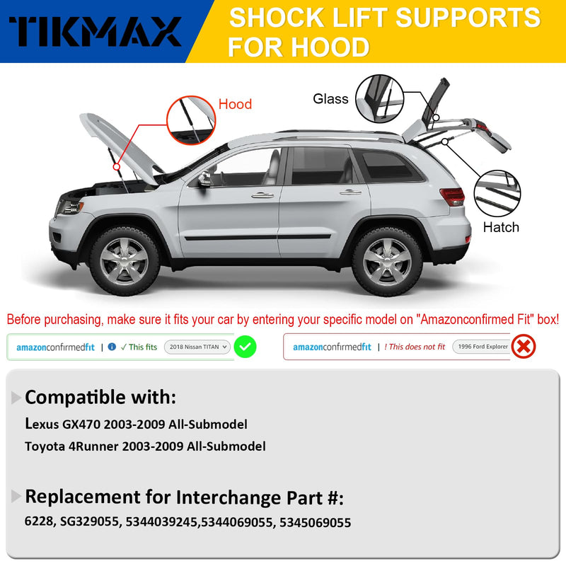 Front Hood Struts for Lexus GX470 / Toyota 4Runner 2003-2009, Replaces 6228 SG329055 5344039245 Shocks Lift Supports Gas Springs, 2 Pcs