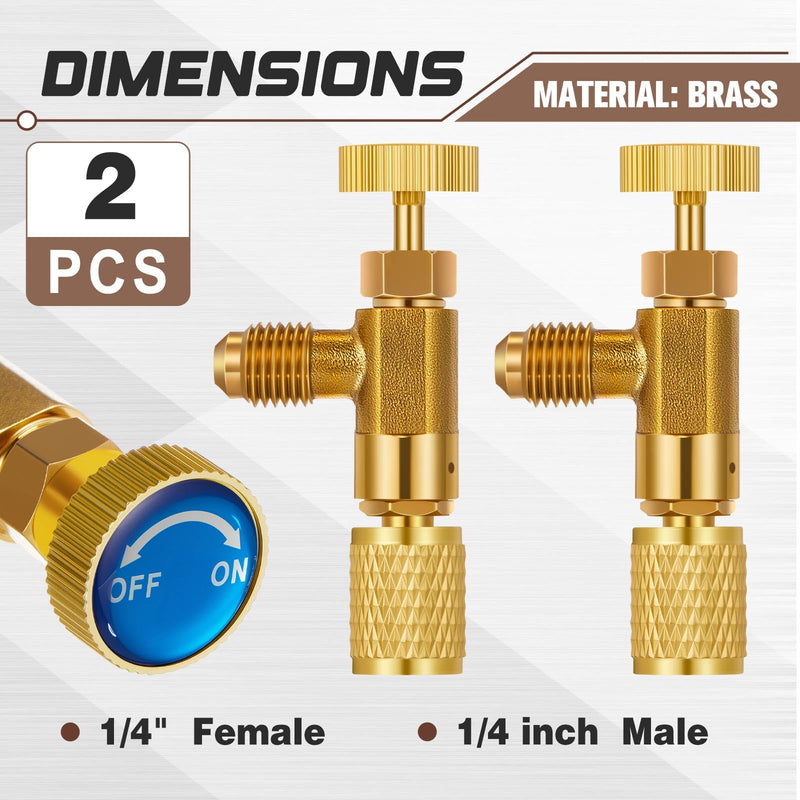 2 Pcs 1/4" Core Depressor Valve Large Thumb Screw Core Depressor Tool HVAC Brass Flow Control Valve for Refrigerant Low Loss Fittings, Yellow