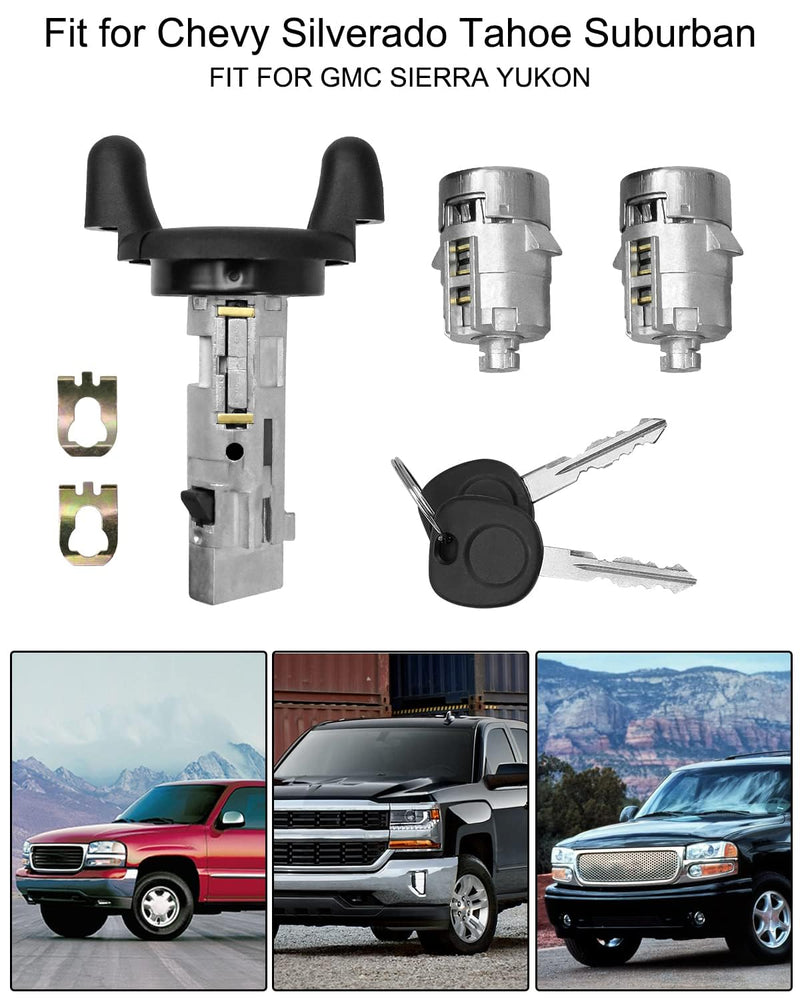 Ignition Switch Lock Cylinder and Pair Front Door Lock Cylinder with Keys Fit for Chevy Silverado Tahoe GMC Sierra Yukon 1999-2000 Replace 704600 702912 598007