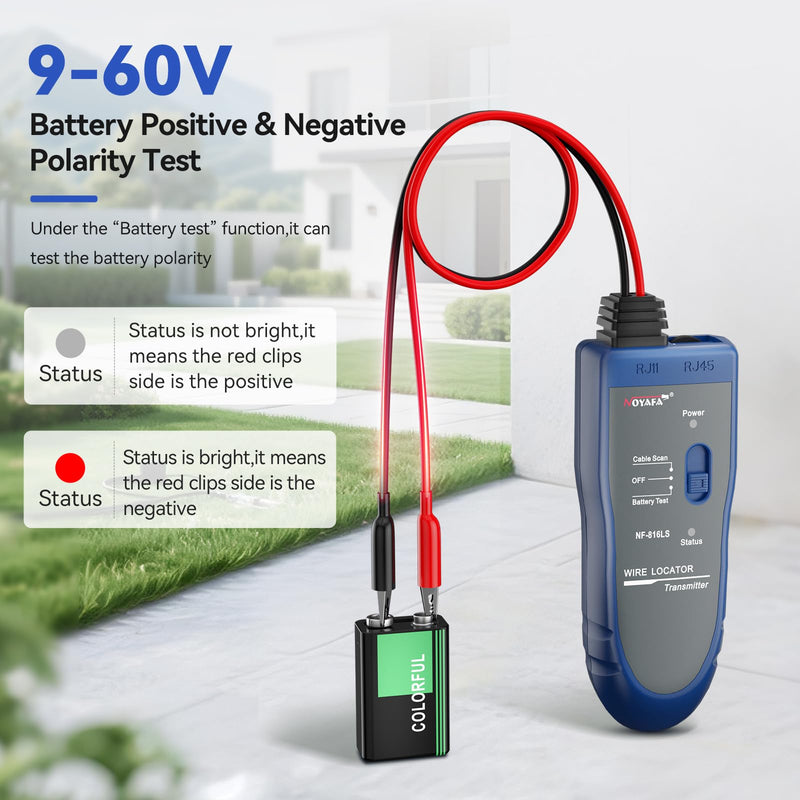 NOYAFA Underground Wire Locator - Circuit Tracer Pet Fence, Electrical, Network & Irrigation Wires, Rechargeable Lithium Battery, LED Flashlight, Easy Cable Break Detection, NF-816LS