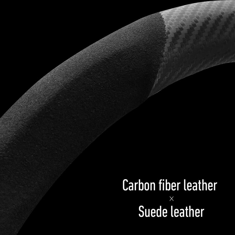 Carbon Fiber Steering Wheel Cover, Non-Slip and Sweat Absorbent, 15" Steering Wheel Covers for X5 X3 Men Women, Black (Black Suede ///) BLACK Suede ///