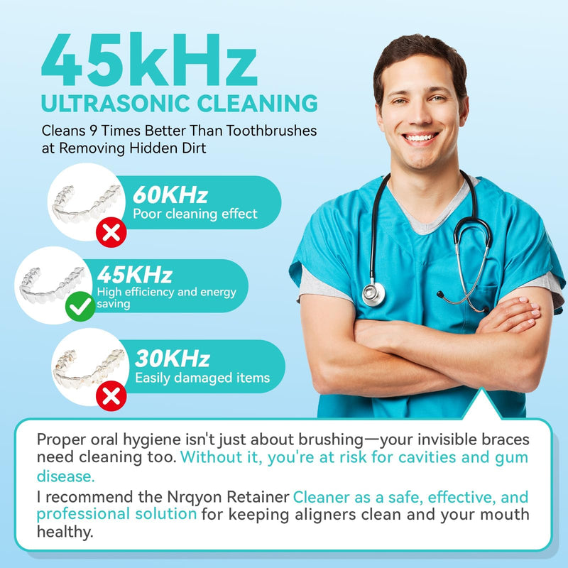 Ultrasonic Denture Retainer Cleaner Machine - 45kHz Retainer Cleaner Machine with 200ML Dental Cleaning Pod, 4 Modes Ultrasonic Cleaner for Denture, Mouth Guard, Aligner, Braces, Toothbrush, Jewelry White
